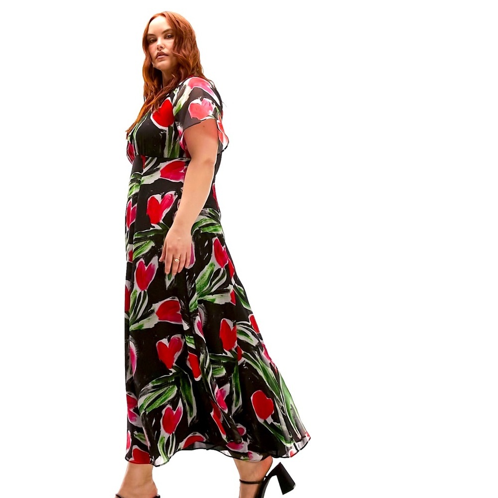 Topshop printed floral midi tea dress in red and purple floral